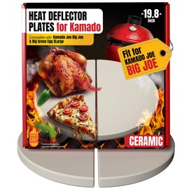 19.8 Inch Half-Moon Ceramic Heat Deflector Plates Compatible With Kamado Joe Big Joe I, II, III - Pizza Stone - Kamado Joe Accessories and Replacement Parts by Smoker Chef - 2-Pack