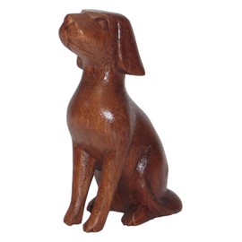 Brave Wings Hand Carved Wooden Dog ~ Loyal Obedient Dog waits for Mum and Dad ~ Ornament Sculpture Figurine Statue Unique Table Decoration Home Decor ~ 5239