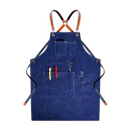 KurtMash Men's Apron (Thick Canvas) Hairdresser DIY Work Work Gardening Outdoor Camping, blue