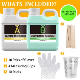 Silicone Molds Making Kit 46oz, Super Elastic 15A Silicone Rubber for DIY Mold Making, Silicone 1:1 Mixing Fast Curing Silicone Mold Kit for Casting Resin Molds, Candle Molds, Soap Mold, Craft (Green)