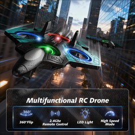 FUNPX Foam RC Airplane with Cool Led Light, 360° Flip and Headless Mode, Remote Control Airplane RC Plane for Kids Adults Aged 6+, RC Flying Toy for Kids, Birthday Gift - Black Blue