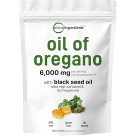 Micro Ingredients Oil of Oregano Softgels 6,000mg Per Serving & Vitamin D3 5000 IU Plus K2 (MK-7) 100 mcg, 300 Virgin Coconut Oil Softgels Bundle Pack | 4X Strength Carvacrol & Thymoquinon | Essential