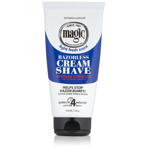 Softsheen-Carson Magic Razorless Shaving Cream for Men, Hair Removal Cream, Regular Strength for Normal Beards, No Razor Needed, Depilatory Cream Works in 4 Minutes, 6 oz