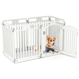 Giantex 6 Panel Dog Playpen, 32'' Tall Plastic Pet Fence with Lockable Door, Indoor Outdoor Portable Dog Exercise Pen for Medium Dogs, Expandable & Configurable into Square or Rectangle