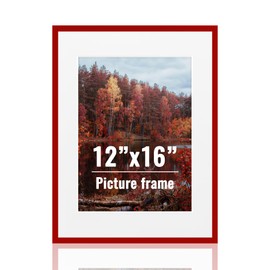 shihuakou1.1 12x16 Red Metal Picture Frames with Mat - Display 8.5x11 Photo - Acrylic Sheet Covering Wall Versatile Colorful Metal Frames - 12x16 Poster