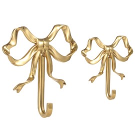 2 PCS Gold Bow Hooks for Wall - Bowknot Wall Hooks, Elegant Golden Bow Wall Hanger, Home Decorative Hook, Wall Mounted Metal Hook for Coat Hat Towel, Multipurpose Hook for Entryway Bedroom Bathroom