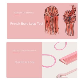 zalati Hair Topsy Tail Tool Set, 4 Pieces Hair Braiding Tool (1 x Rat Tail Comb, 2 x French Braid Tool Loop and 1 x Elastic Hair Band Cutter) for Hair Styling