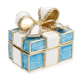 SUMNACON Mini Bow-knot Gift Box Style Jewelry Trinket Box, Decorative Enamel Hinged Small Jewelry Organizer, Wedding Ring Box Earrings Organizer Necklace Holder for Women Girls (Blue + White)