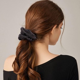 Embellished Sparkly Black Crystal Scrunchie Hair Tie Ponytail Holder Accessory for Women