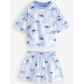 NEXT Stitch Cotton Short Pyjamas Pack of 2, Blue/Ecru
