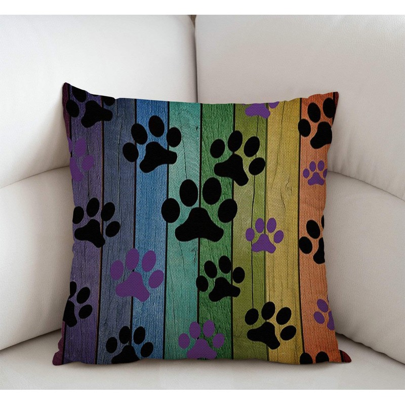 Swono Rustic Rainbow Woodgrain Black and Purple Dog Paw Cotton