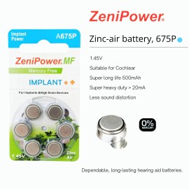 ZeniPower Premium Cochlear Implant Batteries 6 Count Pack of 10 Long Lasting Power