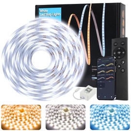 Tenmiro White LED Strip Lights 32.8ft (1200 LEDs) Super Bright 25000K Daylight White, 3Color Temperature Dimmable with Smart App & Remote Control for Bedroom Kitchen Commercial Home Lighting Decor