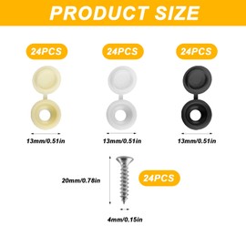 48 Car Number Plate Screws and Caps Set, Stainless Steel Number Plate Fixing Kit, Car License Plate Fixing, License Plate Screw Caps for Registration Plates (24 Screws, 24 Caps, Black White Yellow)