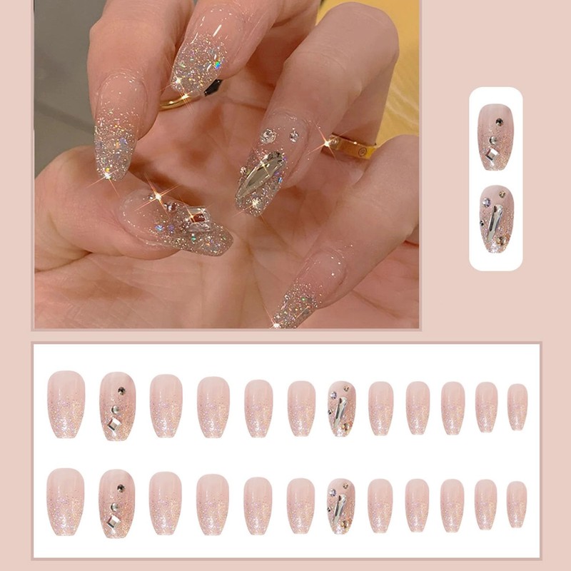 XUZOO 24 Pieces Nail Tips, 3D Nails, Short and Long,