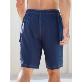 SILKWORLD Swim Trunks for Men 2 in 1 Swimming Trunk 9" Bathing Suits Beach Shorts with Compression Liner and Cargo Pockets, Navy, X-Large
