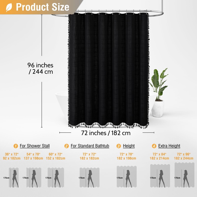 BTTN Extra Long Shower Curtain - 72x96 Inch Long Boho