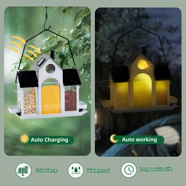 Coliatik Solar Bird Feeder House for Outside Hanging, Large Capacity Birdhouse Bird Feeders Hanging for Outdoors, Metal Mesh Wild Birdfeeder for Finch Cardinal, White and Black