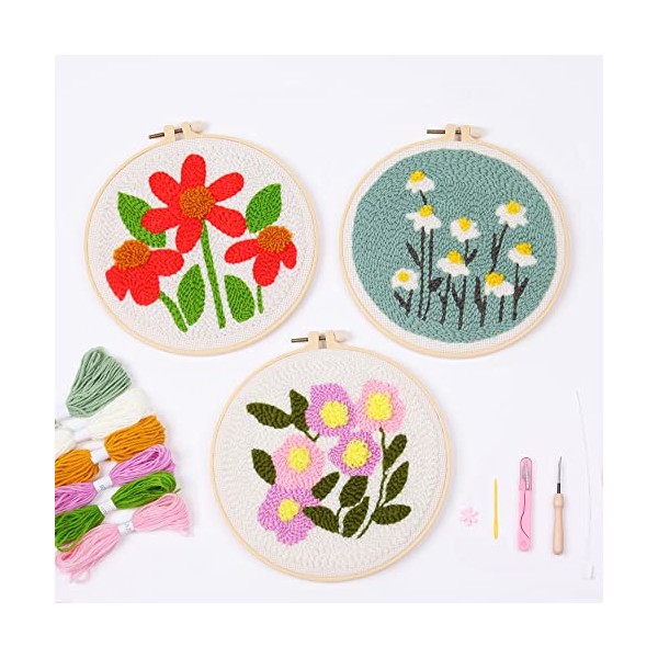 Harimau 3 Pack Punch Needle Embroidery Starter Kits for Beginner