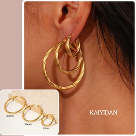 Gold/Silver Hoop Earrings For Women Set,14k Gold Plated Twisted Hoop Earings Trendy,30mm Big/Large Dangle Twist Hoops Pack,Dainty Jewelry Gift.(A3 30mm twisted hoops set)