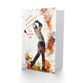 Artery8 Happy Birthday Card to a Fantastic Son Golf Lover Tee Shot Driver Swing Golfing