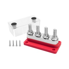 Bus Bar Terminal Block 12-48V 600A Max, 4 M10 Studs (3/8") High Current Copper Busbar Terminal Block with Waterproof Cover, Marine Heavy Duty Bus Bar Power Distribution Block, Red