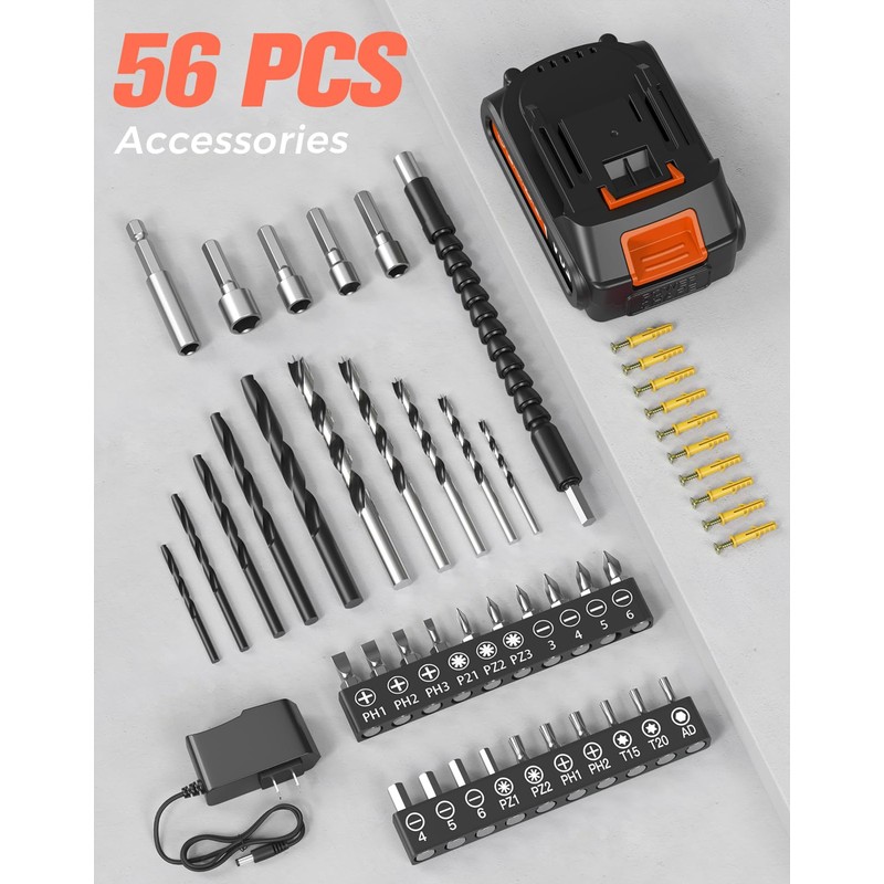 Cordless Drill, 20V MAX Power Drill Set with 2.0Ah Power