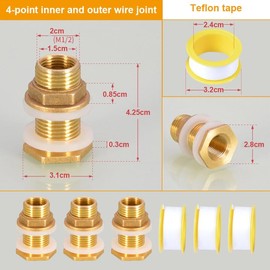 Tulov Pack of 3 1/2 inch water butt feedthrough, multifunctional bulkhead fitting, brass tank feed-through, barrel fitting for taps, water barrels and water tanks