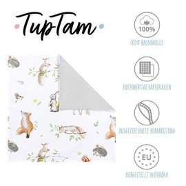 TupTam Children's Decorative Patterned Cushion Cover with Envelope Closure, Set of 2, Colour: Forest Animals, Hedgehog, Deer, Fox, Rabbit, Beige, Size: 40 x 60 cm