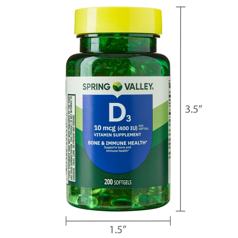 Spring Valley Vitamin D3 Supplement, 10 mcg (400 IU), 200