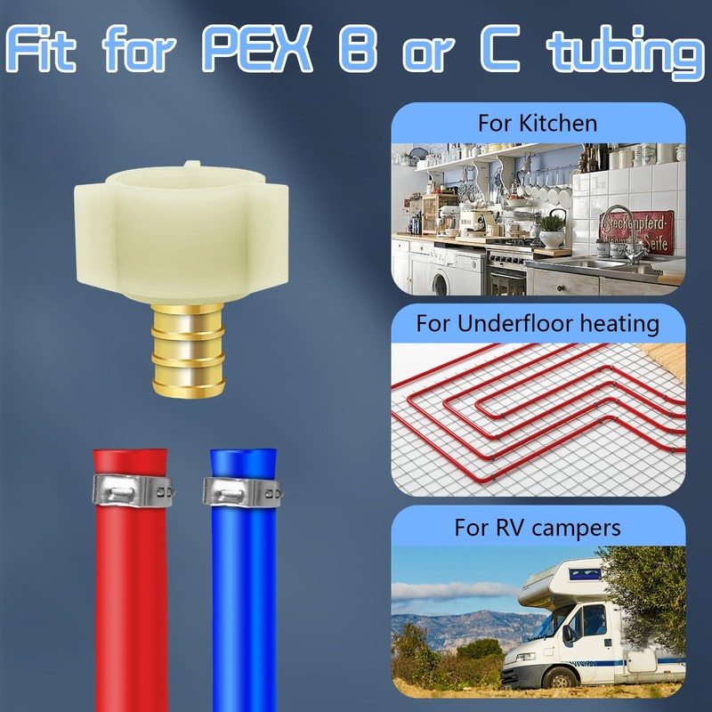 Boltigen 5 Pack 1/2 Inch Brass Crimp PEX Fittings -