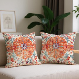 Vorysum Boho Cushion Covers 40x40 cm Red Decorative Pillow Covers Vintage Carpet Tribal Square Modern Throw Pillow Case 16x16 inch Set of 2 for Sofa Couch Bedroom Livingroom