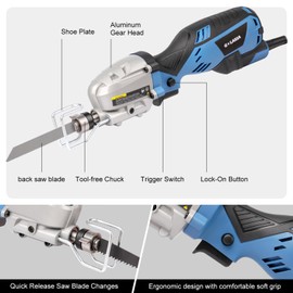 G LAXIA Reciprocating Saw, 5Amp 3000SPM Variable Speed Reciprocating Saw with 1/2" Stroke Length, 6Pcs Blades for Wood, Soft Metal, PVC Pipe Cutting
