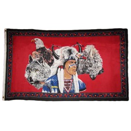 3x5 Indian Native American Eagle Wolf Bison Buffalo Polyester Flag with Nylon Clips 3'x5' Grommet