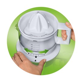 Braun House Hold CJ3000 Electric Citrus Press, 350 ml Bowl with Scale, Adjustable Pulp Control, Automatic Start/Stop, Cable Storage - White