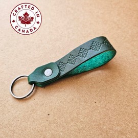 Handmade, Hand-Dyed, and Hand-Stamped Veg Tan Leather Keychain (Green)