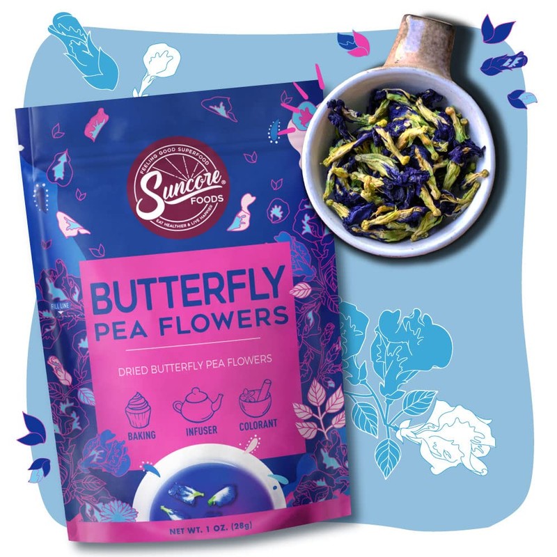 Suncore Foods Dried Butterfly Pea Flowers Bloom, Caffeine-Free Tea, Gluten-Free,