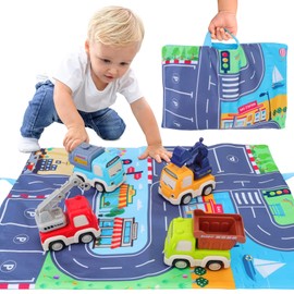 Toy Cars for Kids, Pull Back Cars with Playmat Storage Bag, Toddler Toys Cars Set Include Excavator, Crane, Dump Truck, Tankertruck Toys, Baby Toys for 1 2 3 4 5 6 Year Old Boy Baby Birthday Gift