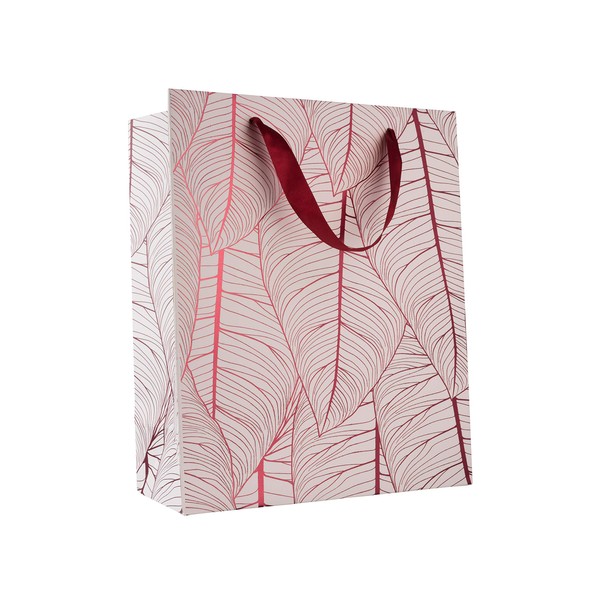Leaf Design Maroon Gift Bags - Premium Foil Stamped Gift Bags - Unique Design with Durable Ribbon Handles, Beautiful Present Bags Best for Birthday, Wedding and Parties (12.5”x10.25”x4.75”) (12 Pack)