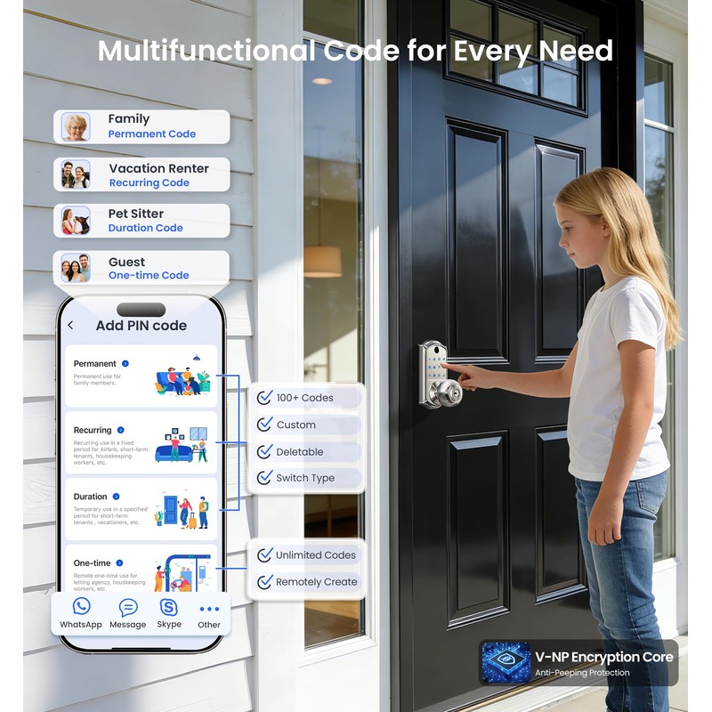 Veise VE018 Smart Knob Handle Lock - Fingerprint, App Control,