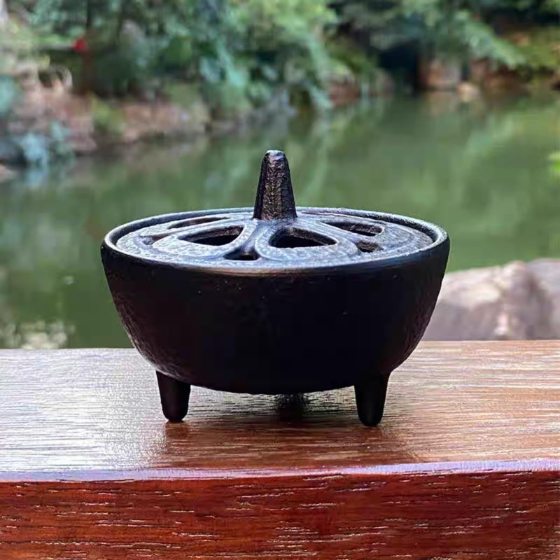 MUNEFE Iron Incense Burner, Black Iron Lotusly Shape Incense Pot,