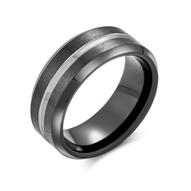 Simple Black Silver Two Tone Center Couples Titanium Wedding Band Ring for Men for Women Comfort Fit 8MM