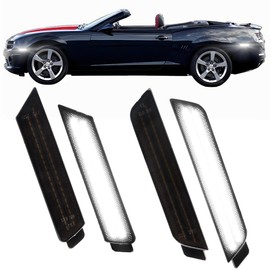 OFFKAT 4 PCS Front & Rear [Ultra-Bright] 2-Row Full LED Side Marker Lights for 5th Gen Chevy Camaro SS 2010-2015, Smoked Lens LED Turn Signal Lights, Camaro White Side Bumper Marker Lamps