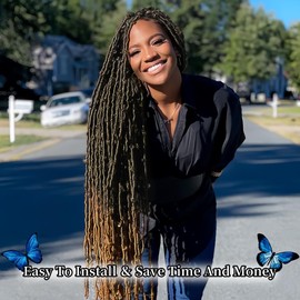 ISWEET Butterfly Locs Crochet Hair 8 Packs 96 Strands - 24 Inch #1B27 Short Soft Handmade Distressed Synthetic Braids Pre Looped Locs Crochet Hair for Black Women