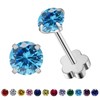 Flower Screw Back Birthstone Stud Earrings for Women Girls, 3mm