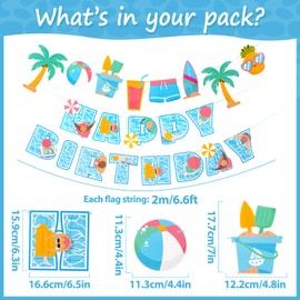 EASY JOY Summer Happy Birthday Banner Green Party Decorations, Swimming Pool Party Decorations, Ocean Theme Party Supplies, Beach Party Banners.