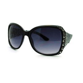 SA106 Womens Rhinestone Oversized Rectangular Butterfly Thick Fashion Sunglasses Black