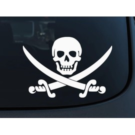 Jolly Roger Pirate Flag Car Sticker Skull and Bones Vinyl Decal