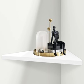 Floating Corner Shelf,Wood Corner Shelf Wall Mounted,White Wall Hanging Storage Display Shelf for Dorm Bedroom Kitchen Living Room