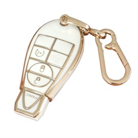 WKEDQAF for Dodge Key Fob Cover with Keychain TPU Key Shell Compatible with 2008-2018 Dodge Ram Jeep Chrysler Model Accessories (4-B White)